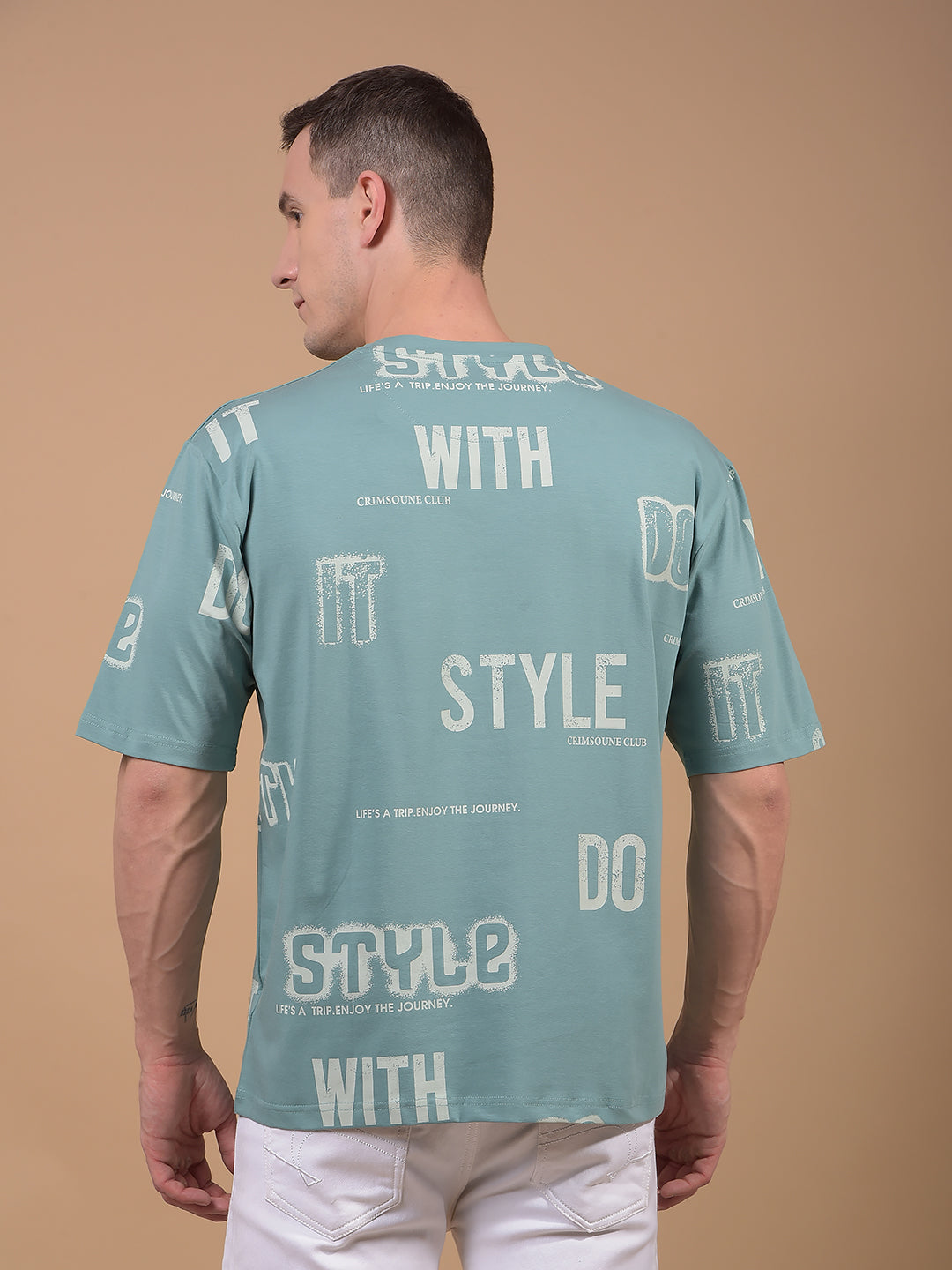 Green Typographic Print T-Shirt-Men T-Shirts-Crimsoune Club