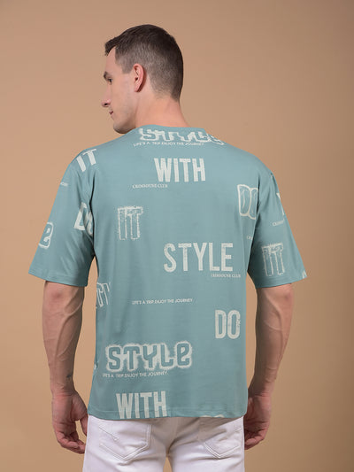 Green Typographic Print T-Shirt-Men T-Shirts-Crimsoune Club
