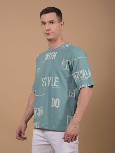 Green Typographic Print T-Shirt-Men T-Shirts-Crimsoune Club