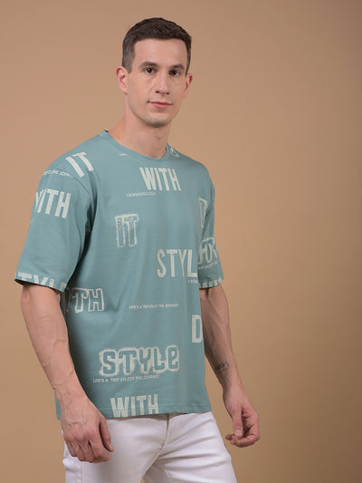 Green Typographic Print T-Shirt-Men T-Shirts-Crimsoune Club