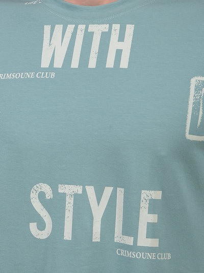 Green Typographic Print T-Shirt-Men T-Shirts-Crimsoune Club