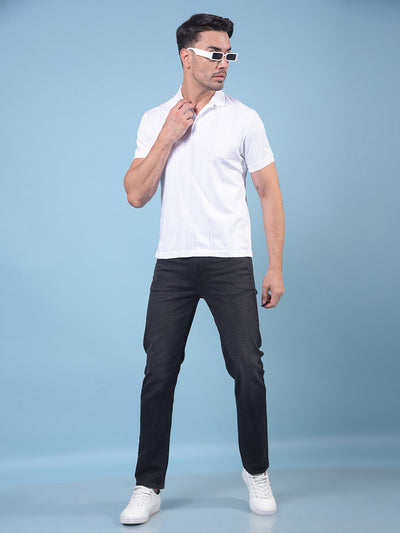 White Jacquard 100% Cotton Polo Neck T-Shirt-Men T-Shirts-Crimsoune Club