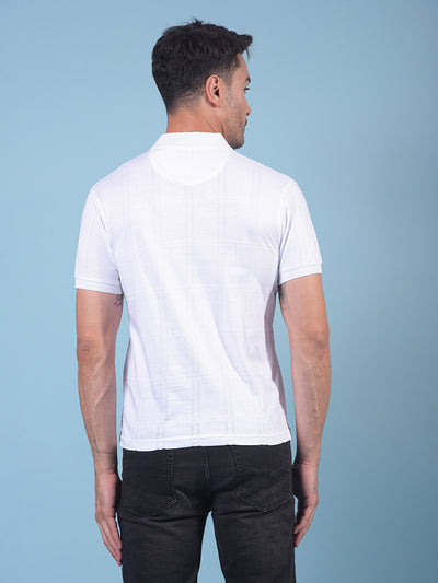 White Jacquard 100% Cotton Polo Neck T-Shirt-Men T-Shirts-Crimsoune Club