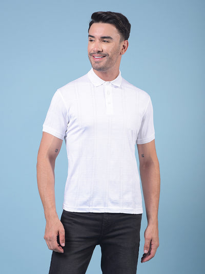 White Jacquard 100% Cotton Polo Neck T-Shirt-Men T-Shirts-Crimsoune Club