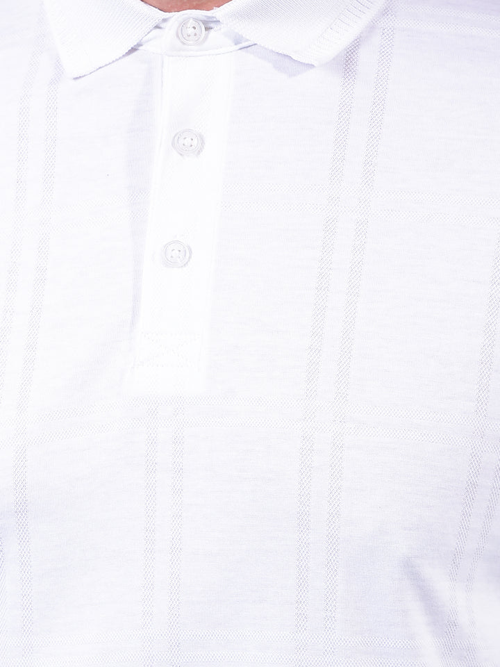 White Jacquard 100% Cotton Polo Neck T-Shirt-Men T-Shirts-Crimsoune Club