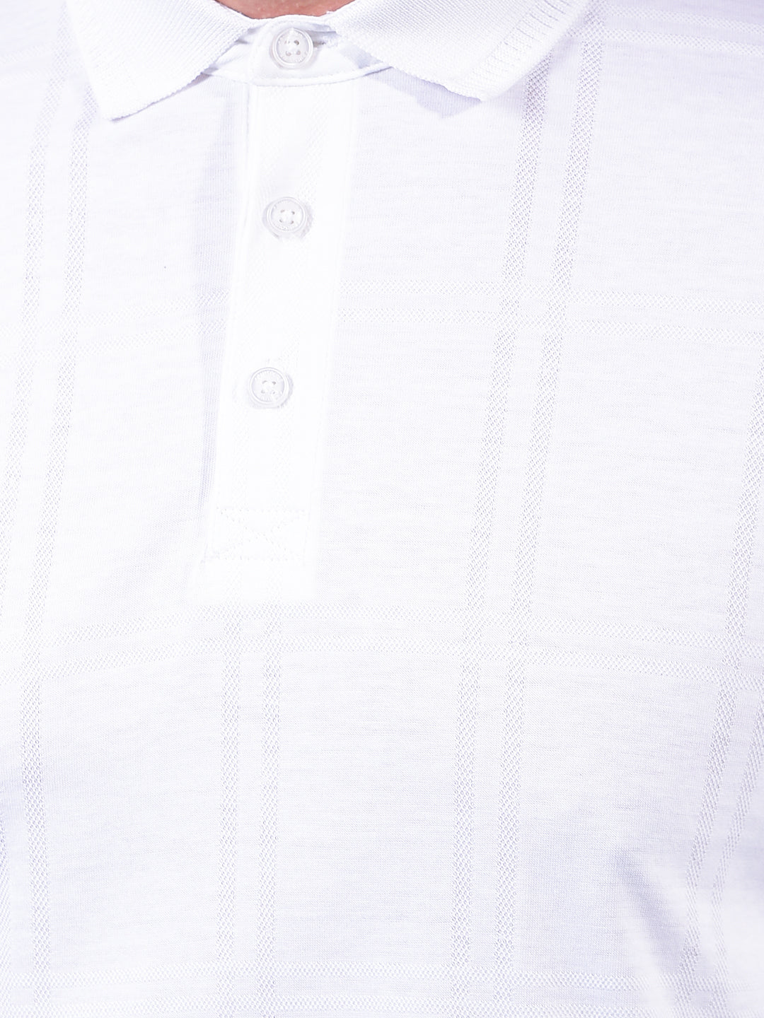 White Jacquard 100% Cotton Polo Neck T-Shirt-Men T-Shirts-Crimsoune Club