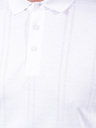 White Jacquard 100% Cotton Polo Neck T-Shirt-Men T-Shirts-Crimsoune Club