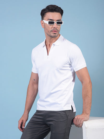 White Polo Neck T-Shirt-Men T-Shirts-Crimsoune Club