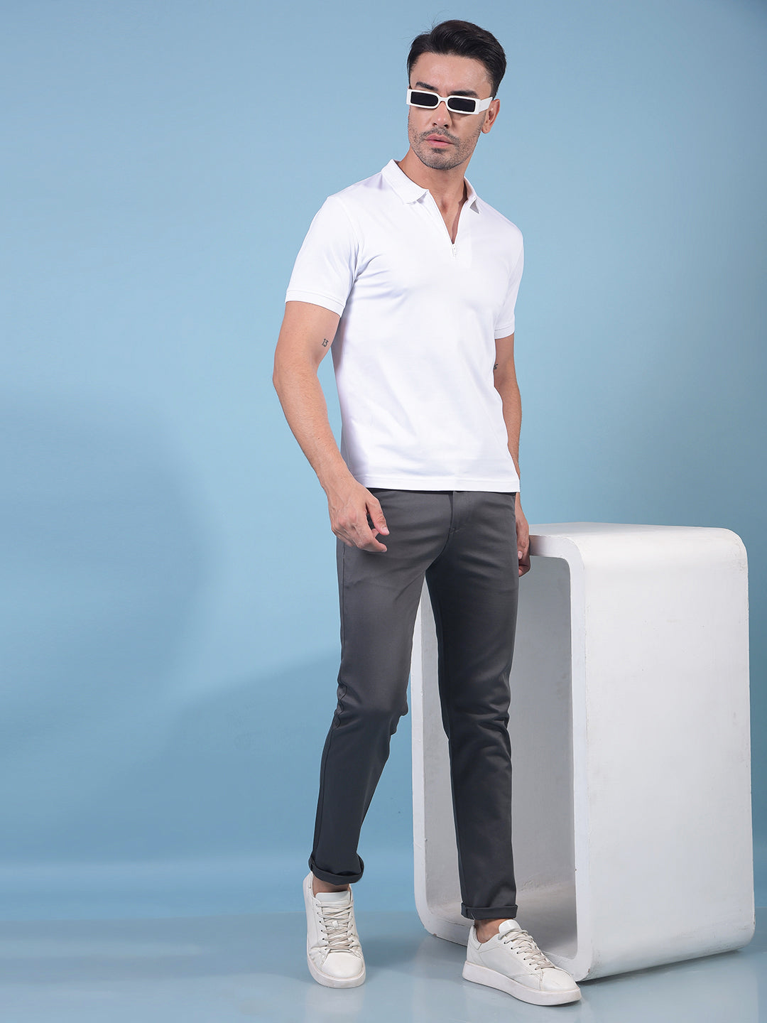 White Polo Neck T-Shirt-Men T-Shirts-Crimsoune Club