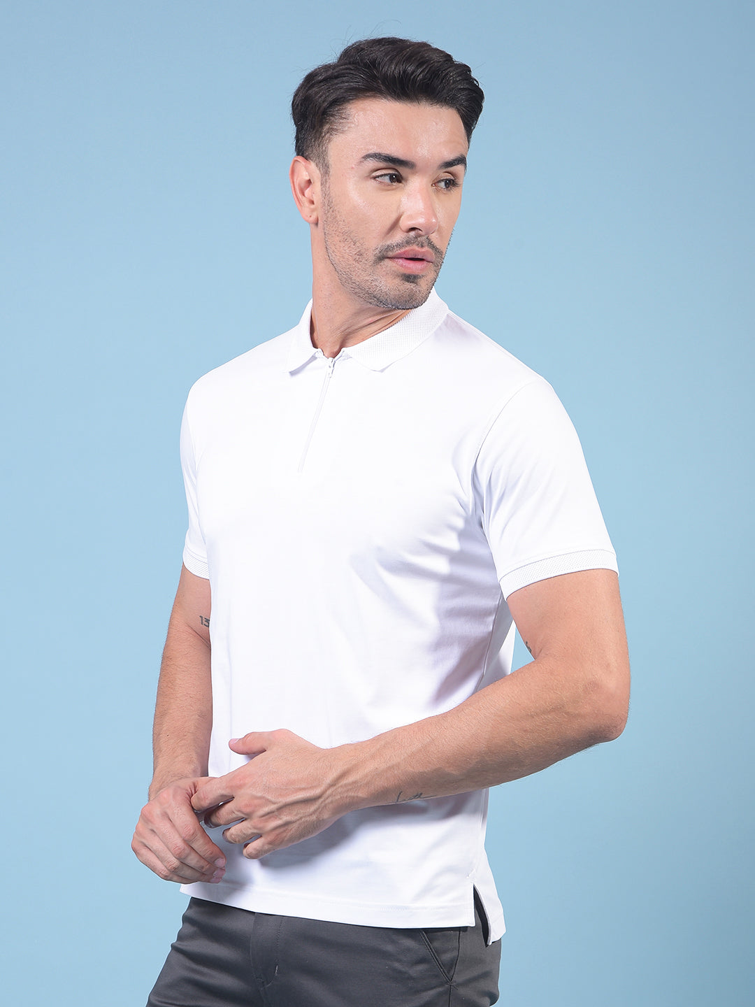 White Polo Neck T-Shirt-Men T-Shirts-Crimsoune Club