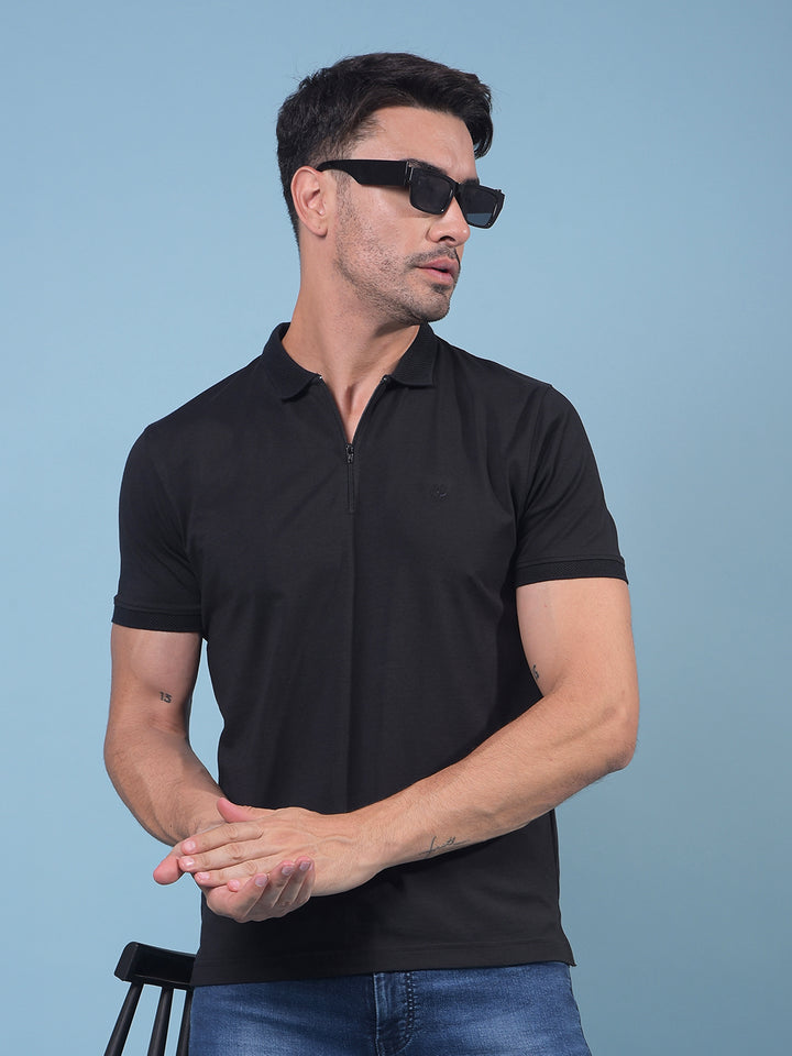 Black Polo Neck T-Shirt-Men T-Shirts-Crimsoune Club