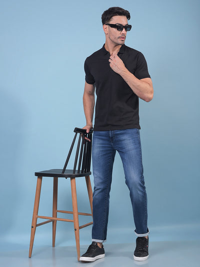 Black Polo Neck T-Shirt-Men T-Shirts-Crimsoune Club