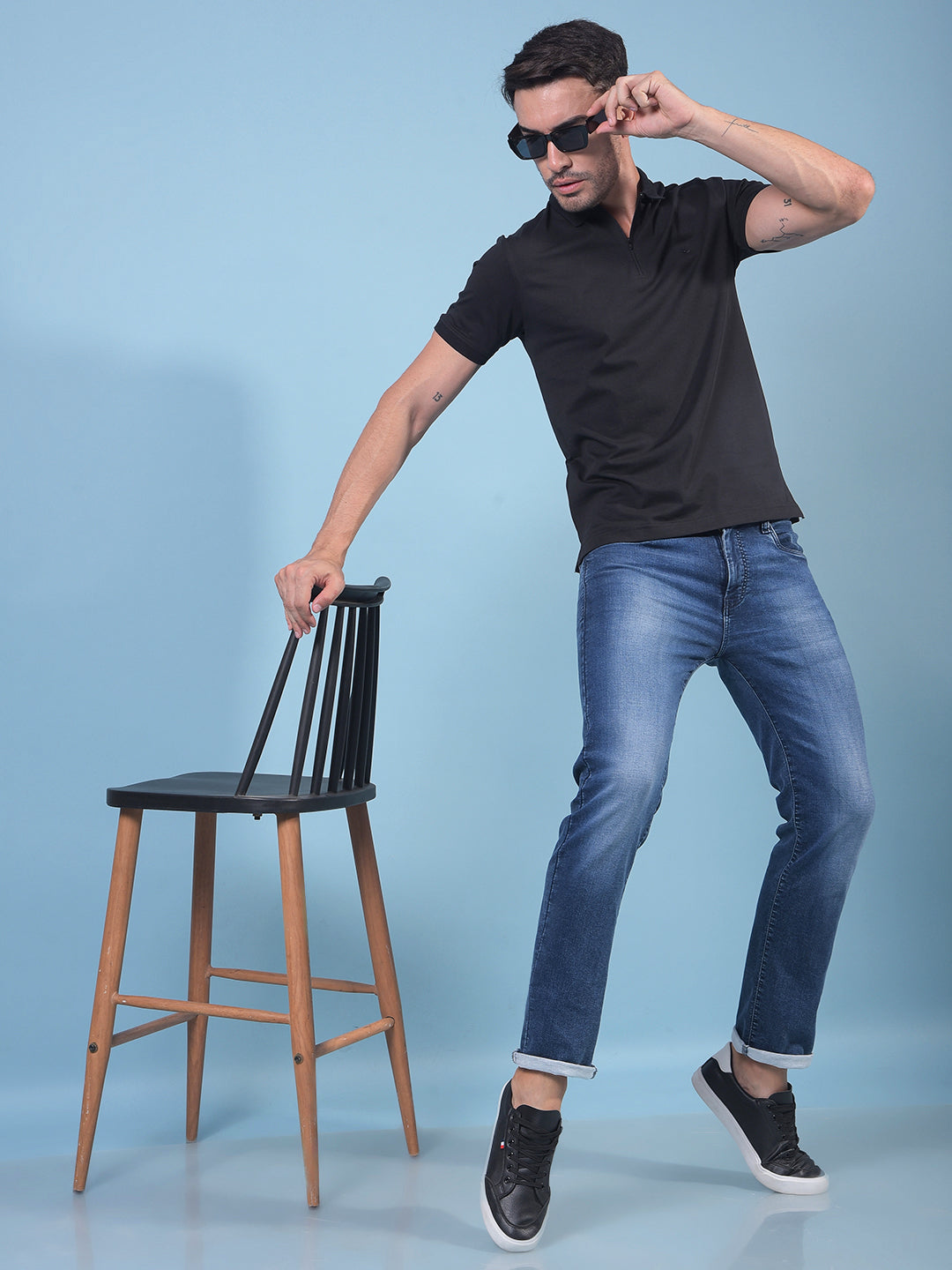 Black Polo Neck T-Shirt-Men T-Shirts-Crimsoune Club