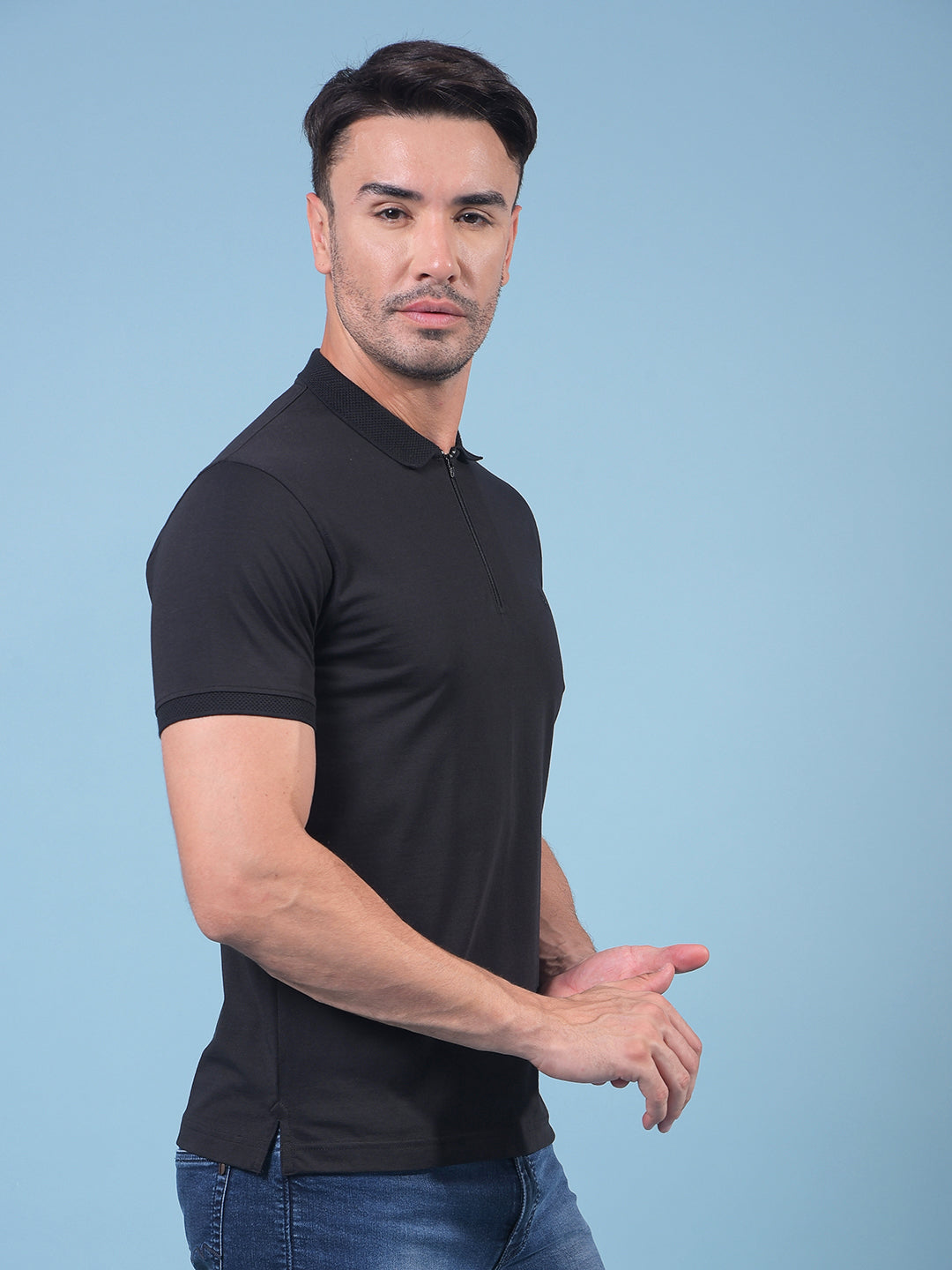 Black Polo Neck T-Shirt-Men T-Shirts-Crimsoune Club