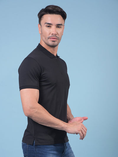 Black Polo Neck T-Shirt-Men T-Shirts-Crimsoune Club