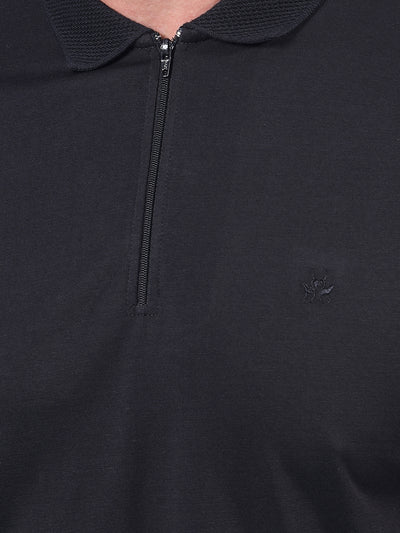 Black Polo Neck T-Shirt-Men T-Shirts-Crimsoune Club