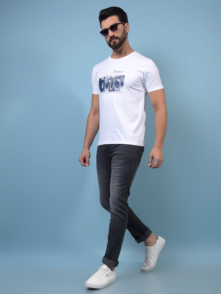 Men's White Graphic Print Round Neck T-Shirt-Men T-Shirts-Crimsoune Club