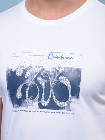 Men's White Graphic Print Round Neck T-Shirt-Men T-Shirts-Crimsoune Club