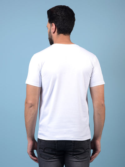 Men's White Graphic Print Round Neck T-Shirt-Men T-Shirts-Crimsoune Club