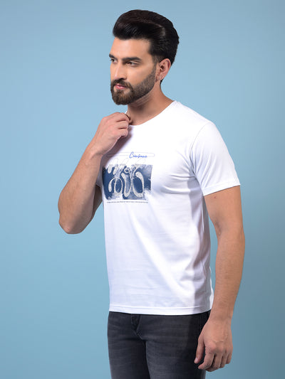 Men's White Graphic Print Round Neck T-Shirt-Men T-Shirts-Crimsoune Club