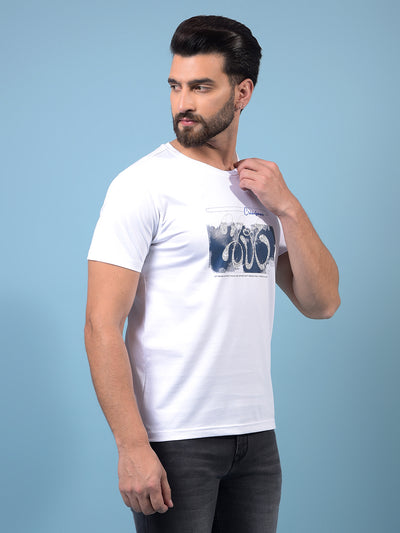 Men's White Graphic Print Round Neck T-Shirt-Men T-Shirts-Crimsoune Club