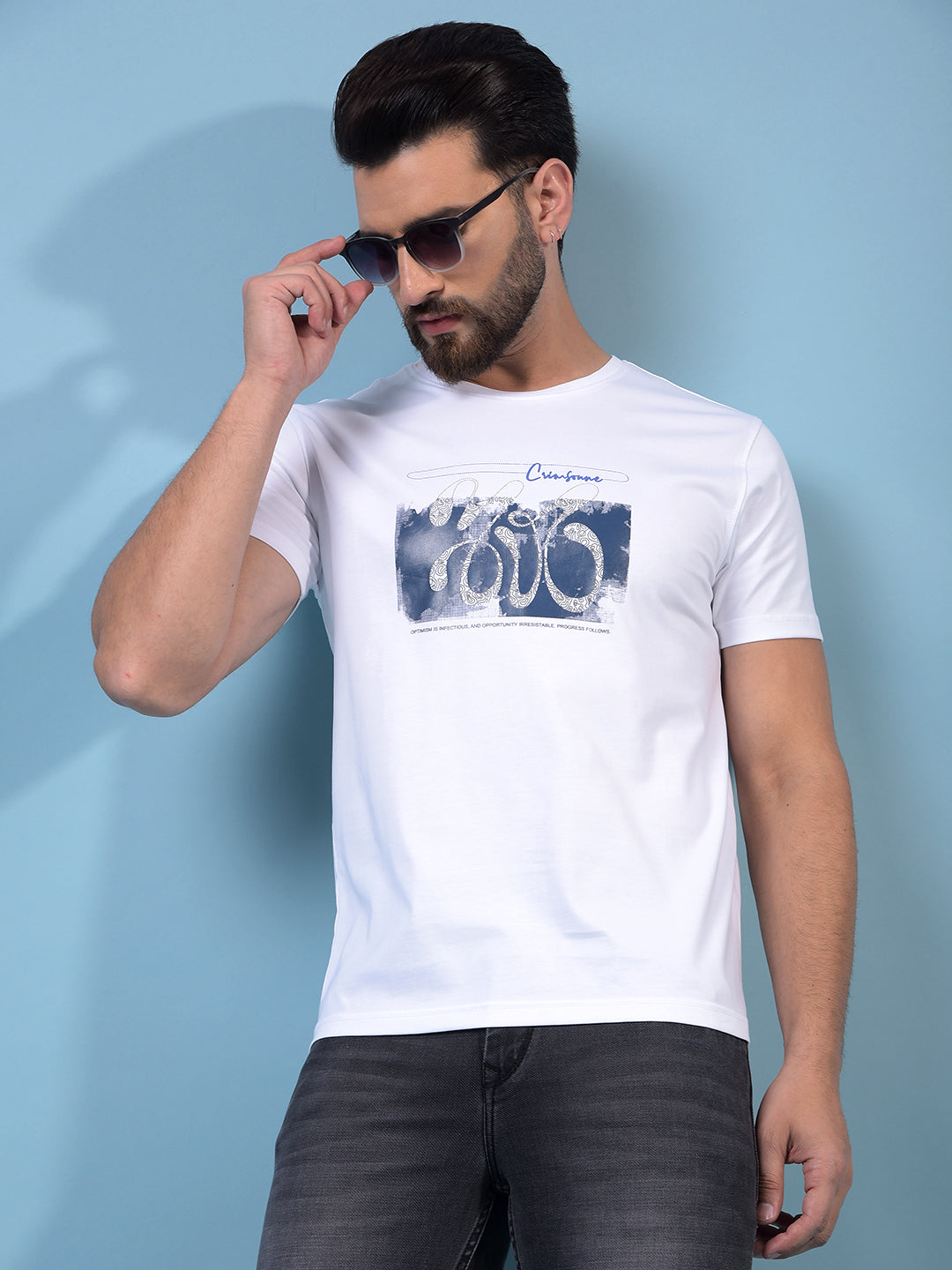 Men's White Graphic Print Round Neck T-Shirt-Men T-Shirts-Crimsoune Club
