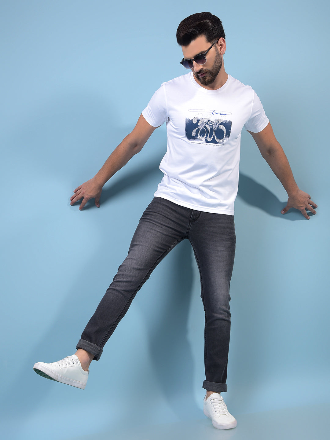 Men's White Graphic Print Round Neck T-Shirt-Men T-Shirts-Crimsoune Club