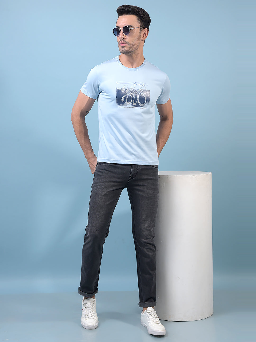 Men's Blue Graphic Print T-Shirt-Men T-Shirts-Crimsoune Club