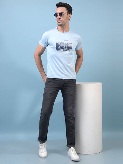 Men's Blue Graphic Print T-Shirt-Men T-Shirts-Crimsoune Club