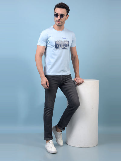 Men's Blue Graphic Print T-Shirt-Men T-Shirts-Crimsoune Club