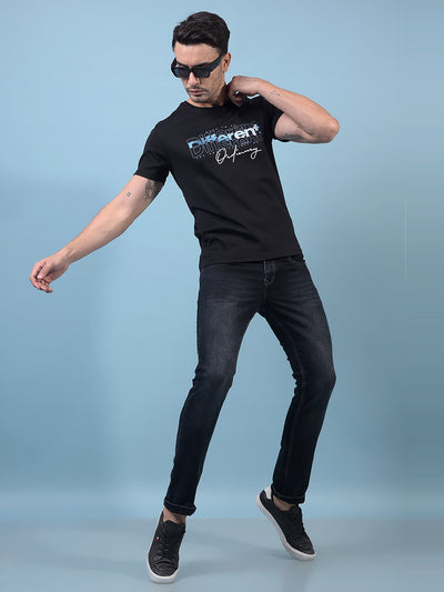 Men's Black Graphic Print T-Shirt-Men T-Shirts-Crimsoune Club