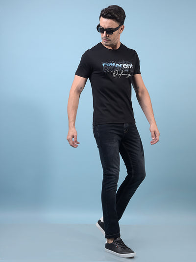 Men's Black Graphic Print T-Shirt-Men T-Shirts-Crimsoune Club