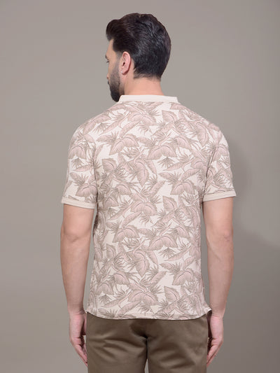 Brown Floral Print Polo Neck T-Shirt-Men T-Shirts-Crimsoune Club