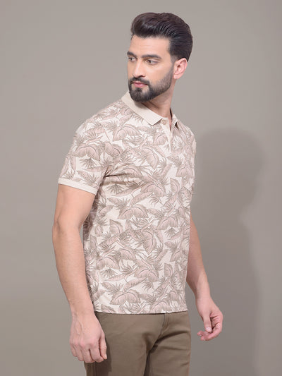 Brown Floral Print Polo Neck T-Shirt-Men T-Shirts-Crimsoune Club