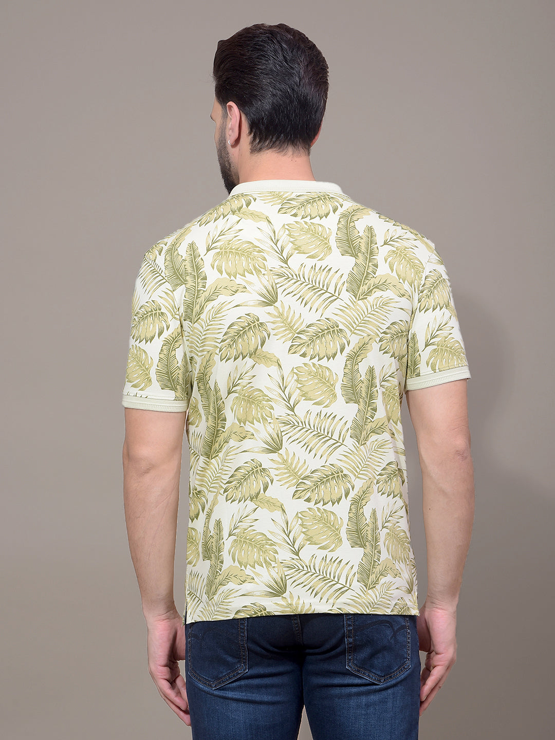 Green Floral Print Polo Neck T-Shirt-Men T-Shirts-Crimsoune Club