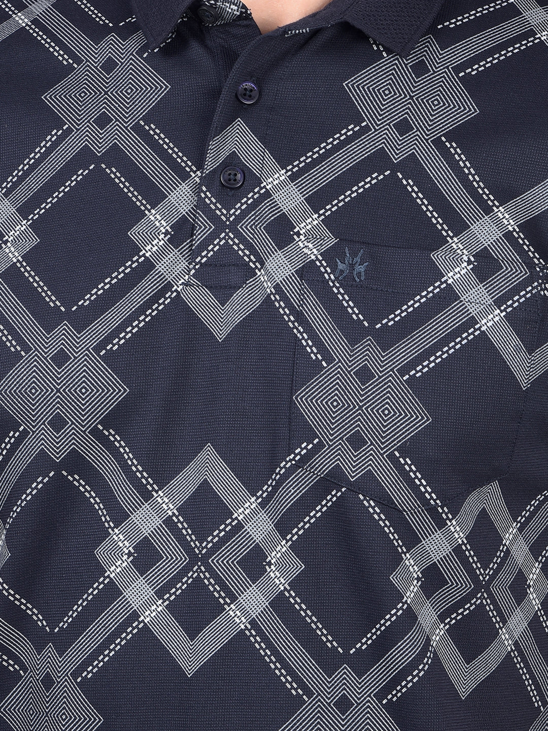 Navy Blue Printed 100% Cotton Polo Neck T-Shirt-Men T-Shirts-Crimsoune Club