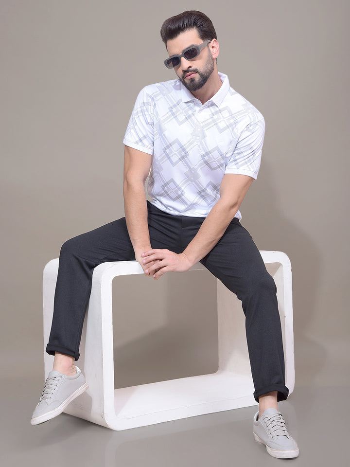 White Printed 100% Cotton Polo Neck T-Shirt-Men T-Shirts-Crimsoune Club