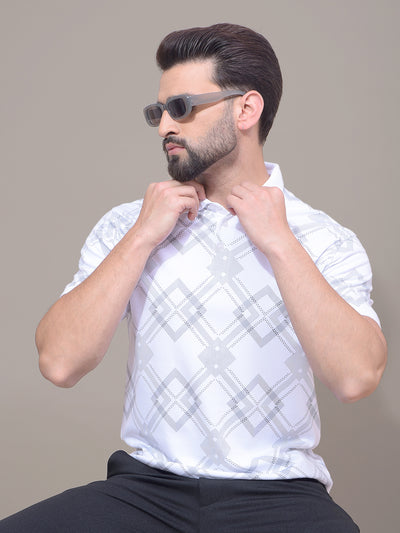 White Printed 100% Cotton Polo Neck T-Shirt-Men T-Shirts-Crimsoune Club