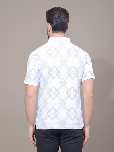 White Printed 100% Cotton Polo Neck T-Shirt-Men T-Shirts-Crimsoune Club