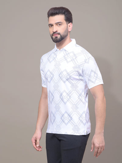 White Printed 100% Cotton Polo Neck T-Shirt-Men T-Shirts-Crimsoune Club