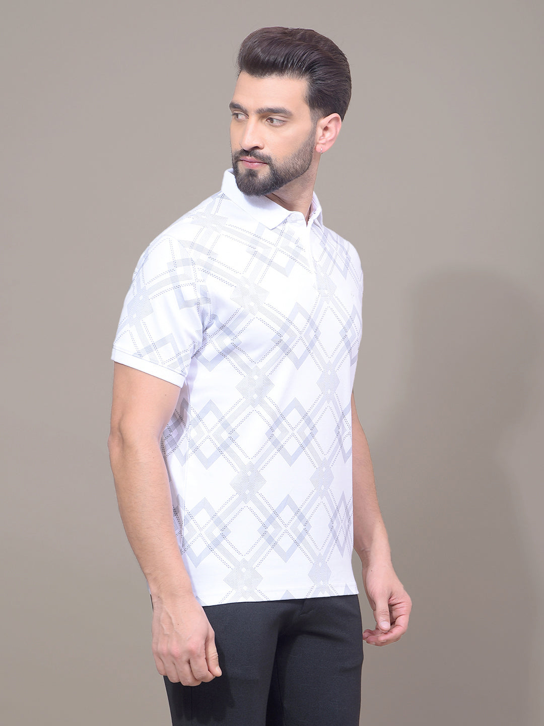 White Printed 100% Cotton Polo Neck T-Shirt-Men T-Shirts-Crimsoune Club
