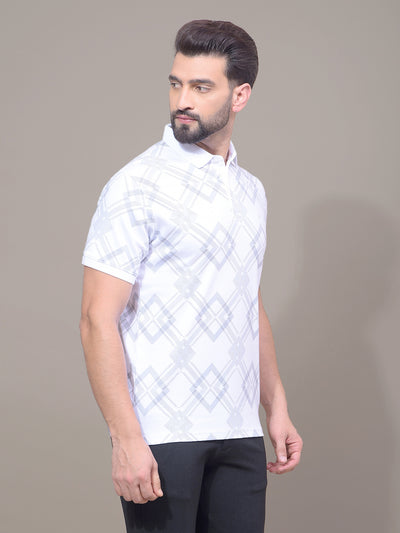 White Printed 100% Cotton Polo Neck T-Shirt-Men T-Shirts-Crimsoune Club