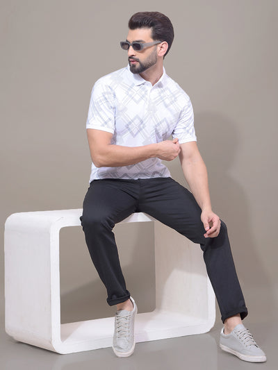 White Printed 100% Cotton Polo Neck T-Shirt-Men T-Shirts-Crimsoune Club