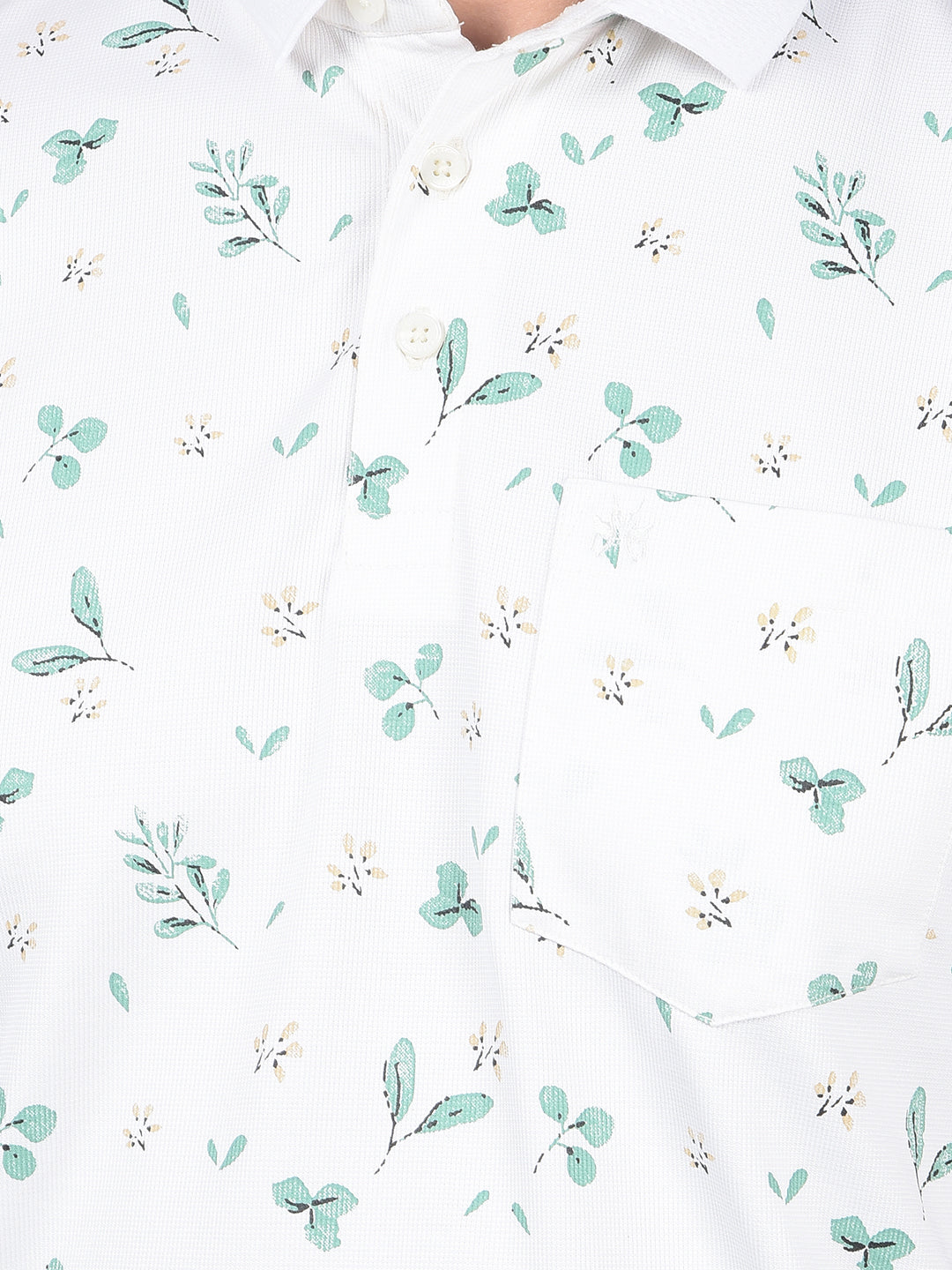 White Floral Print Polo Neck T-Shirt-Men T-Shirts-Crimsoune Club