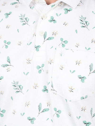 White Floral Print Polo Neck T-Shirt-Men T-Shirts-Crimsoune Club