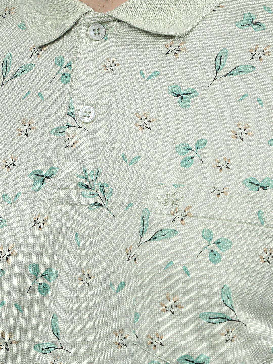 Green Floral Print Polo-Neck T-Shirt-Men T-Shirts-Crimsoune Club