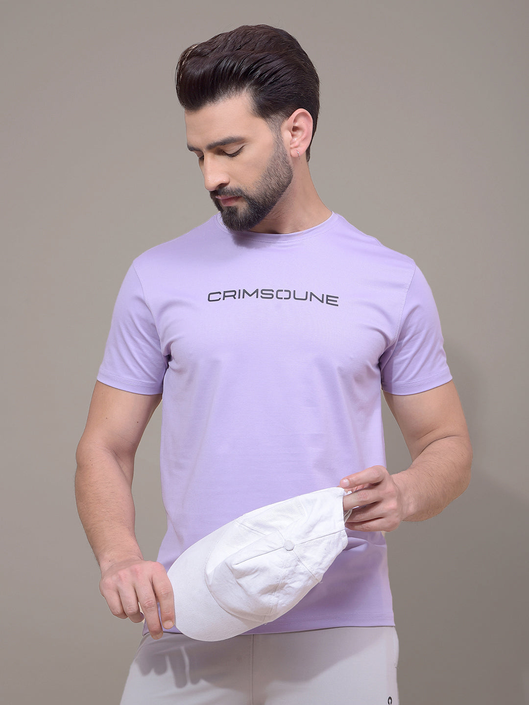 Purple Typographic Print T-Shirt-Men T-Shirts-Crimsoune Club