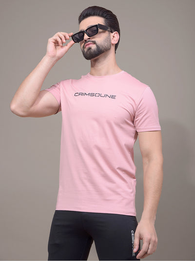 Peach Typographic Print T-Shirt-Men T-Shirts-Crimsoune Club