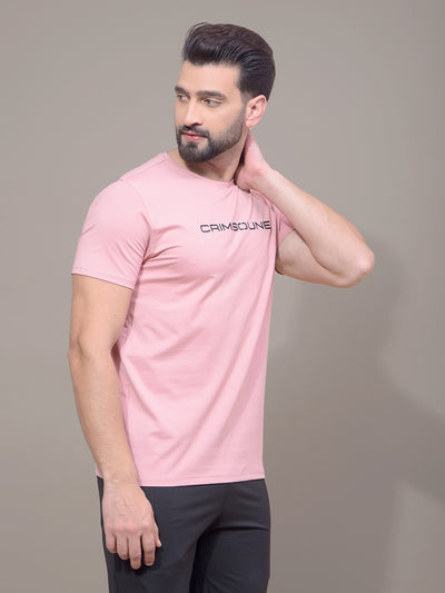 Peach Typographic Print T-Shirt-Men T-Shirts-Crimsoune Club