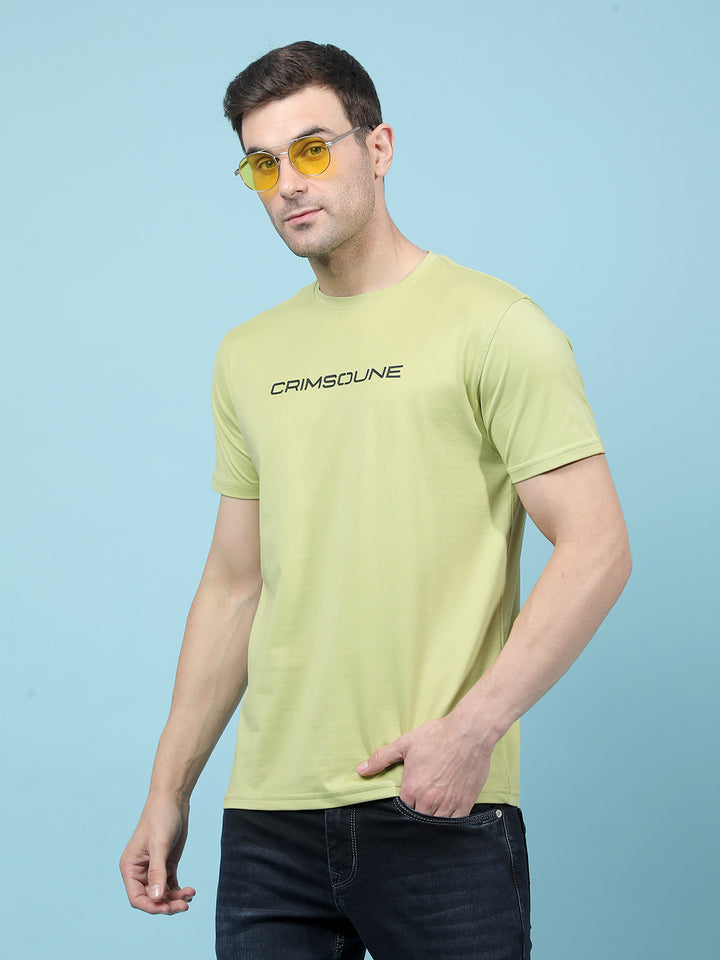 Green Typographic Print T-Shirt-Men T-Shirts-Crimsoune Club